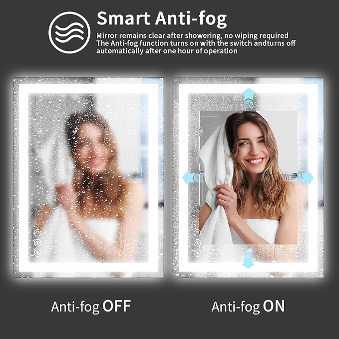 Koonmi 48"x36" LED Mirror for Bathroom, 90CRI Anti-Fog Vanity Mirror - Image 3