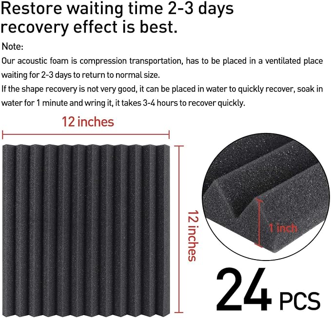 Focusound 24 Pack Grey Acoustic Foam Panels 1" x 12" x 12" Sound Proof Foam - Image 5