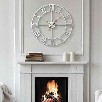Cuspin 24 Inch Large Silver Wall Clock, Battery Operated Silent Non Ticking - Image 3