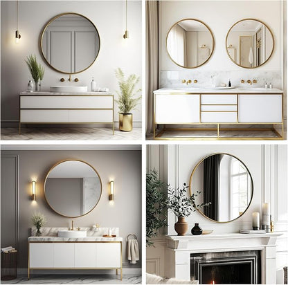 Sunniry Gold Round Mirror 16 inch, Small Round Mirror, Brushed Metal Frame - Image 6