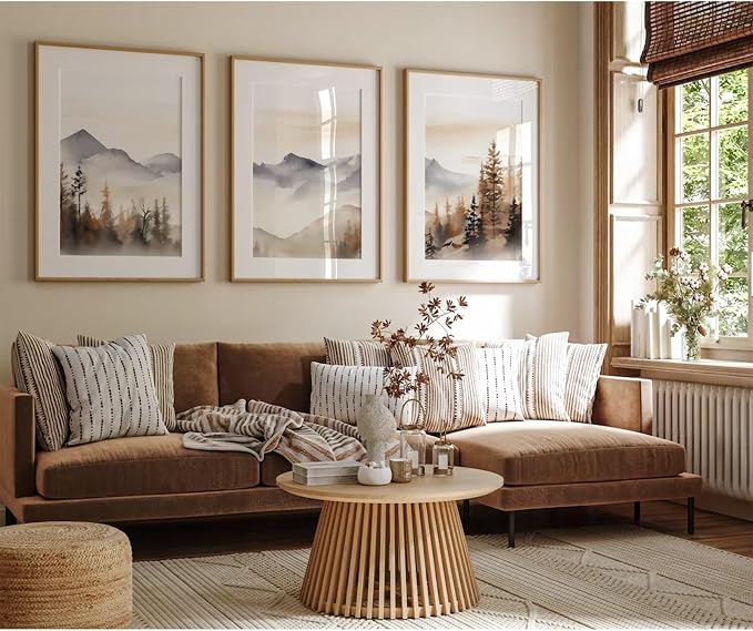 Neutral Mountain Wall Art Decor Set of 3 Forest Canvas Wall Art Poster - Image 4
