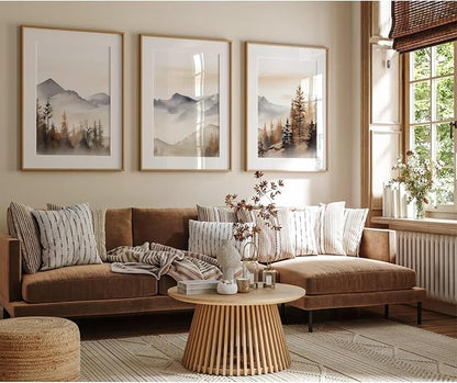 Neutral Mountain Wall Art Decor Set of 3 Forest Canvas Wall Art Poster - Image 4