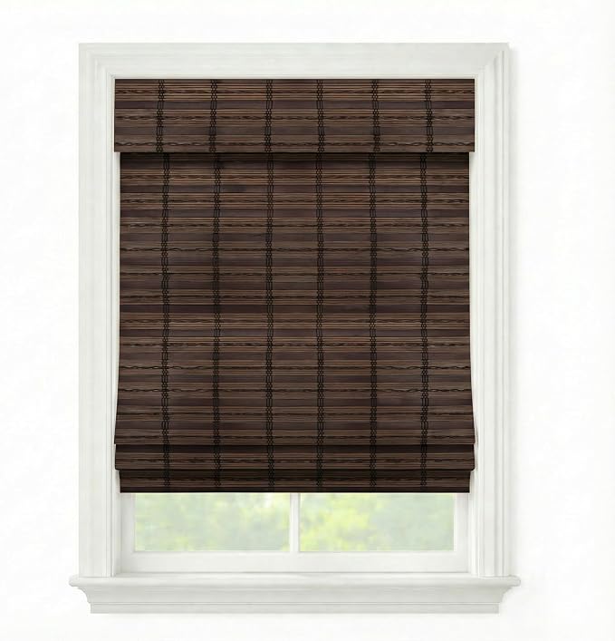 Cordless Woven Wood Roman Shades, 53W x 60H, Sarasota Cocoa, Sizes 20-72 Wide by FirstRateBlinds