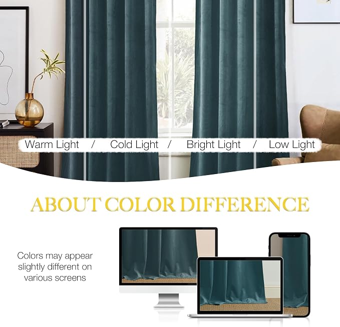 NICETOWN Greyish Blue Velvet Curtains, Luxury and Soft Thermal Insulated Velvet - Image 4
