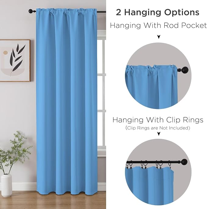 CUCRAF Light Blue Blackout Curtains 72 inch Length 2 Panels Set, Rod Pocket - Image 3