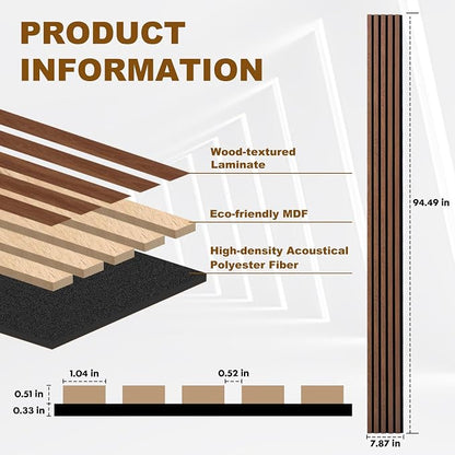 Wood Slat Acoustic Panels, 4 Pack 94.5"x7.9" 3D Wall Panels, Modern Fluted - Image 2