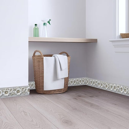 Silver Floral Wallpaper Border 196x4 Inch Peel and Stick Wall Border Metallic - Image 4
