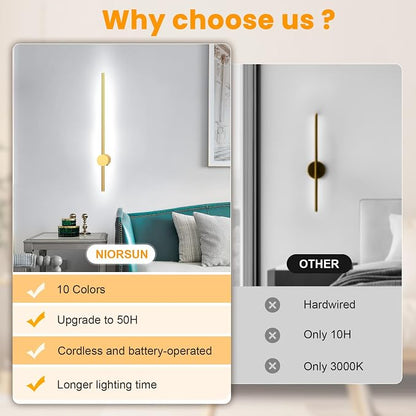 NIORSUN 24 Inch Battery Operated Wall Sconce Set of 2, 10 Colors Dimmable - Image 8
