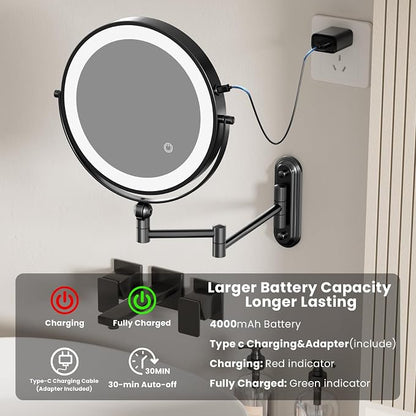 9" Wall Mounted LED Lighted Makeup Vanity Mirror - 4000mAh Rechargeable Double - Image 3