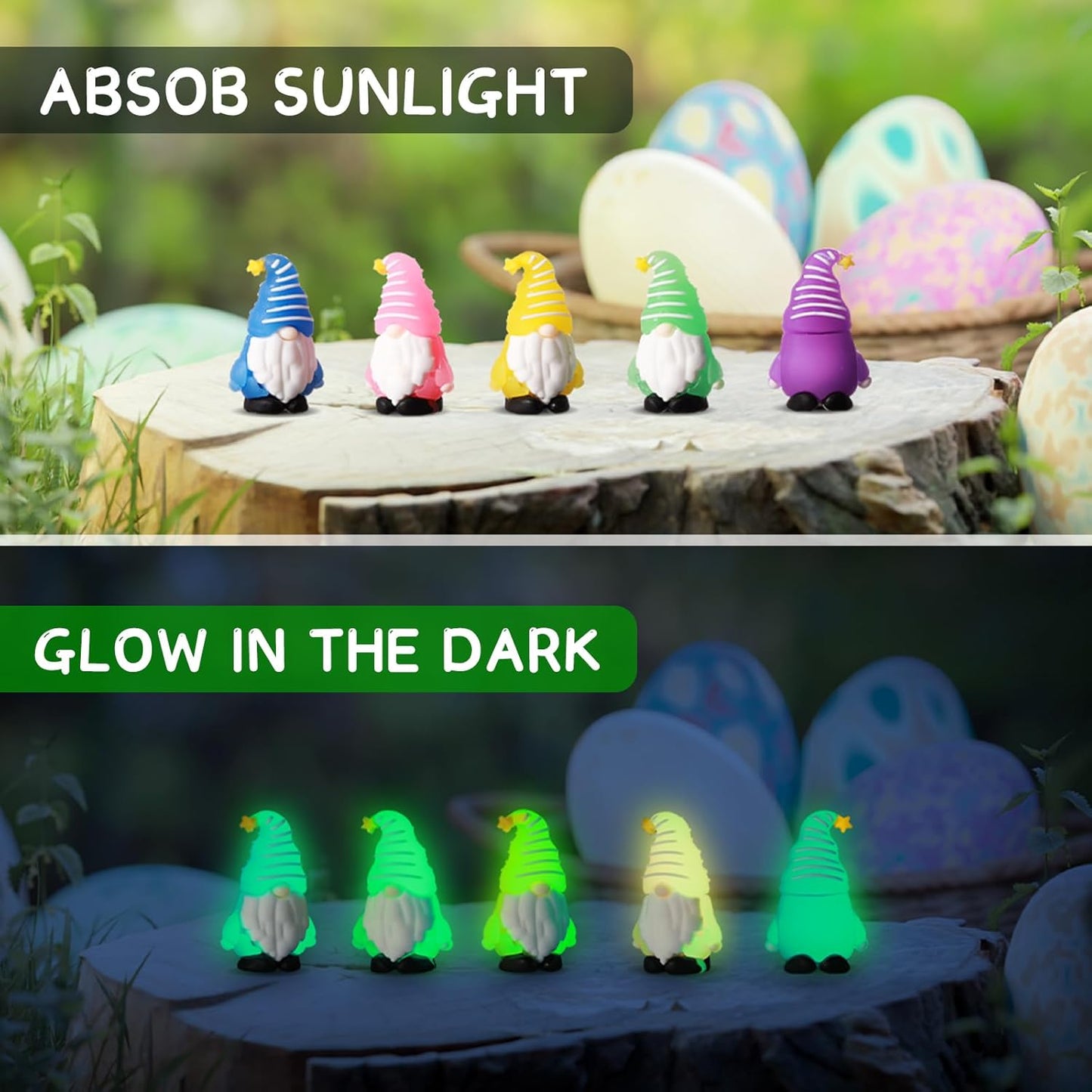 25 Pcs Luminous Mini Gnomes Figurines Fairy Glow in Dark Garden Miniature Gnome Figurines Decor Funny Poses Garden Yard Home Patio Lawn Backyard Hide See DIY Craft