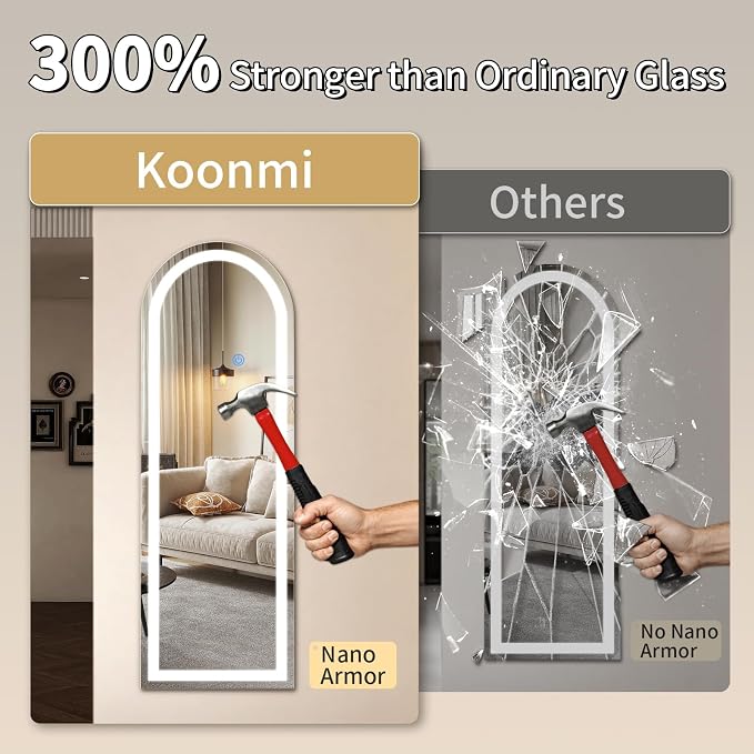 Koonmi LED Arched Full Length Mirror, Lighted Floor Mirrors - Image 3