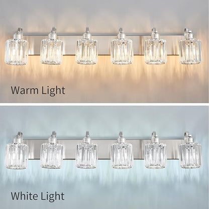 Crystal Bathroom Lighting Fixtures Over Mirror, 6 Light Brushed Nickel Vanity - Image 3