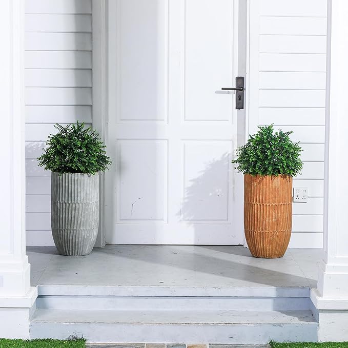 Yunlly 2 Pcs 18 Inch Artificial Boxwood Ball Topiary Tree Fake Outdoor Plants Bush, UV Resistance Faux Shrubs with Spike Realistic Greenery Potted for Indoor Garden Yard Porch Patio Decor (Green)