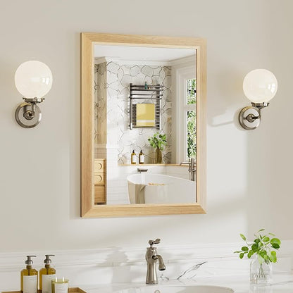 22x30 Inch Bathroom Mirror for Wall, Anti-Rust Oak Wood Grain Metal Framed by Briivuemodernmirrors