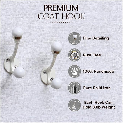 Indian Shelf 6 Pieces Double Prong White Decorative Coat Hooks Unique Coat Rack - Image 2