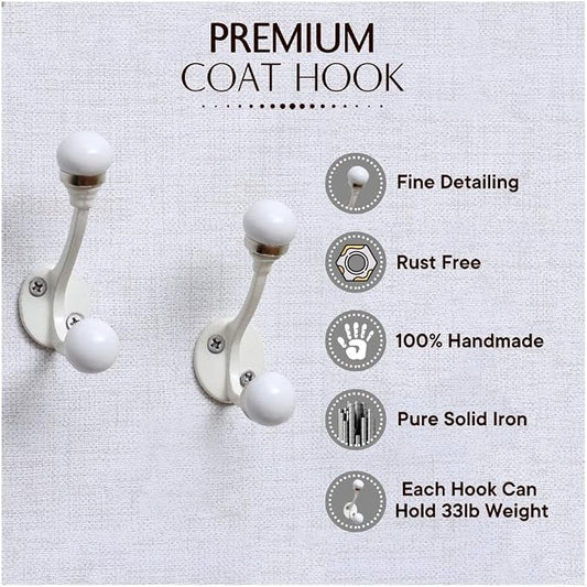 Indian Shelf 6 Pieces Double Prong White Decorative Coat Hooks Unique Coat Rack - Image 2