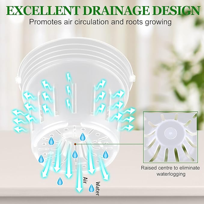 REMIAWY Orchid Pot, 12 Orchid Pots with Holes and 9 Saucers, 3 Each of 4.1, 4.8, 5.7 and 6.4 Inch Clear Flower Planter for Repotting, Plastic Breathable Plant Nursery Planters with Drainage