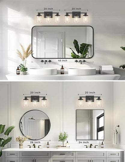 DORESshop 20 Inch Bathroom Light Fixtures, 3-Light Black Bathroom Lighting - Image 2