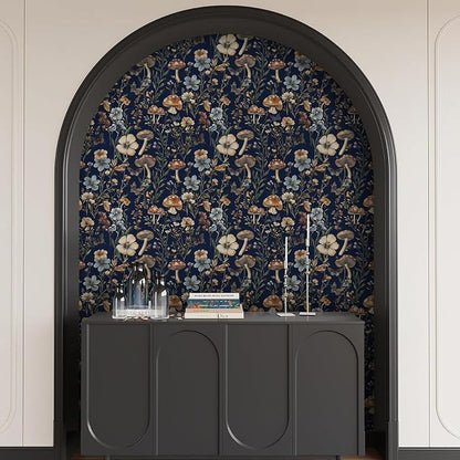 Froluya Mushroom Peel and Stick Wallpaper Dark Floral Contact Paper 16.9" x - Image 8