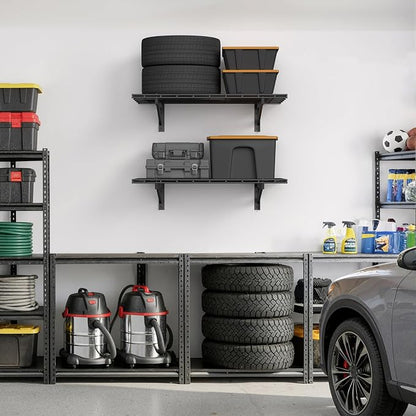 Jusgym 2 Pack Heavy Duty Garage Wall Shelving Set, Wall Mounted Garage Shelves - Image 7