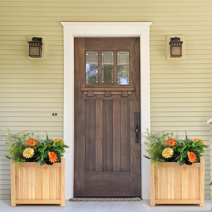 S AFSTAR Outdoor Wooden Planter Box, Folding Raised Garden Bed W/Drainage Hole, Patio Square Plant Container for Flowers, Vegetables, Fruits, Herbs, Collapsible Planting Box for Yard, 15" x 15" x 14"