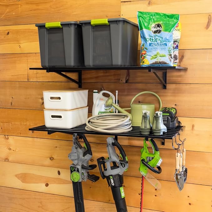 StoreYourBoard 2-Pack Heavy Duty Wall Shelves – Wall-Mounted Garage Storage Shelving and Organization for Sheds, Closets, or Utility Rooms – Holds 200 lbs, 2ft x 4ft, Black