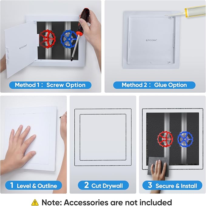 TICONN Access Panel for Drywall, 10 x 10 Inch ABS Plastic Wall Hole Cover - Image 6