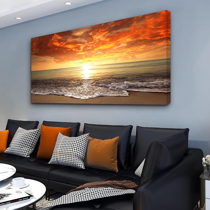 Baisuart-S0162 Canvas Prints Wall Art Sunset Ocean Beach Pictures Photo - Image 2