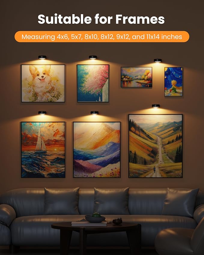 3 Pack Picture Lights for Wall, Wireless 2000mAh Rechargeable Magnetic LED Puck - Image 5