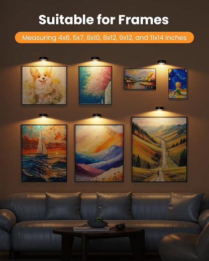 3 Pack Picture Lights for Wall, Wireless 2000mAh Rechargeable Magnetic LED Puck - Image 5