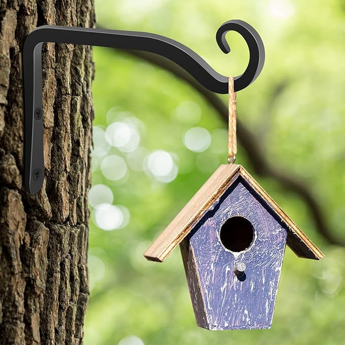 Gtongoko 2 Pack 6 Inch Plant Hangers Outdoor Metal Hanging Plant Bracket Bird Feeder Wall Hooks for Hanging Flower Basket, Wind Chimes, Solar Lanterns, Black