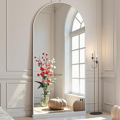 Dewfig Arched White Full Length Mirror, Large Floor Mirror, Full Body Mirrors - Image 3