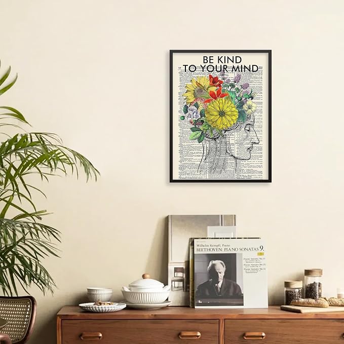 Be Kind To Your Mind Quote Poster Prints Mental Health Canvas Wall Art 12x16 - Image 4