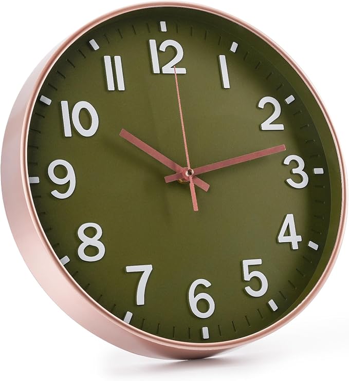 Wall Clock 12Inch Olive Green Modern Simple Quartz Decorative Clock Non-Ticking - Image 2