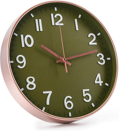 Wall Clock 12Inch Olive Green Modern Simple Quartz Decorative Clock Non-Ticking - Image 2