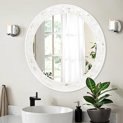 Tanmicoshomy Round Bathroom Mirror 28 Inch, Circle Mosaic Wall Mirrors - Image 4