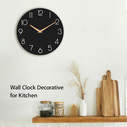 cicininc Wall Clock, 12 Inch Wooden Silent Non-Ticking, Decorative Battery - Image 3