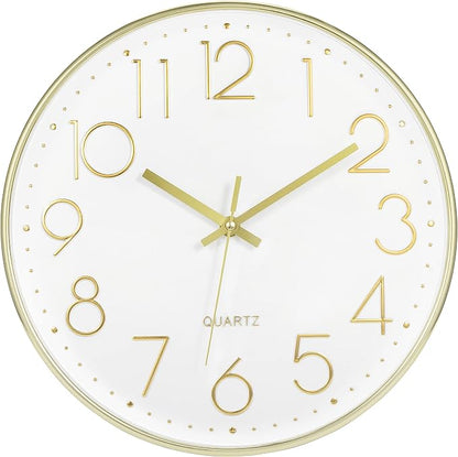 Foxtop Gold Wall Clock 12 Inch Silent Non-Ticking Battery Operated Round Modern by Foxtop