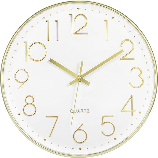 Foxtop Gold Wall Clock 12 Inch Silent Non-Ticking Battery Operated Round Modern by Foxtop