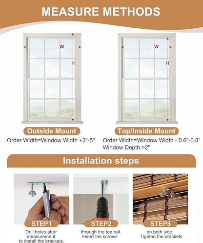 60''W X 72''H Cordless Bamboo Roman Shades - Image 4