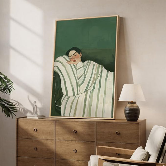 Framed Woman Bedroom Wall Art, Large Cozy Woman Canvas Painting - Image 2