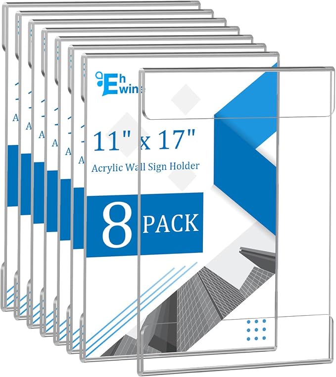EHWINE 8 Pack 11x17 Wall Mount Acrylic Sign Holder, Wall Signs Photo Menu Flyer by EHWINE