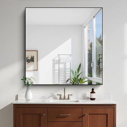 KOCUUY Black Square Mirror, Large Black Wall Mounted Mirror, Metal Framed Mirror - Image 10