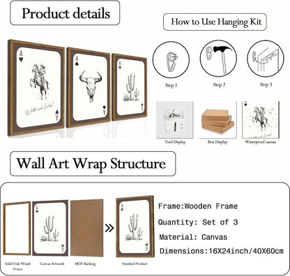 Western Cowgirl Wall Art Set of 3, Vintage Southwestern Wild and Lucky Rodeo - Image 4