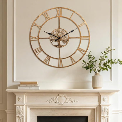 48 Inch Large Wall Clock for Living Room – Bronze Metal Clock by WallClockDecor