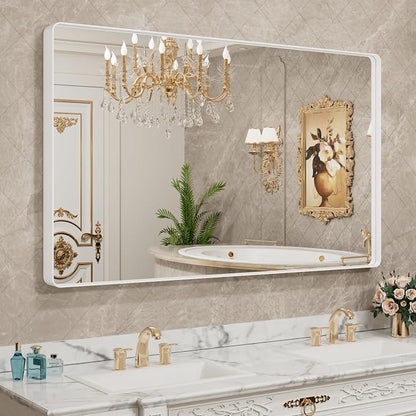 LOAAO 55x30 Inch White Metal Framed Bathroom Mirror by LOAAO