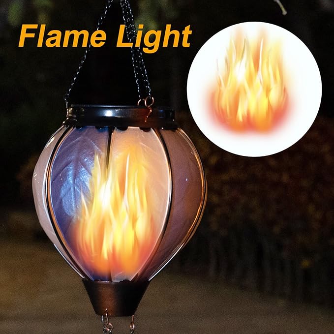 18inch Hot Air Balloon Solar Lantern with Flickering Flame Hanging Solar Outdoor Lantern Lights Waterproof Lanterns for Garden Patio Yard Party Decoration