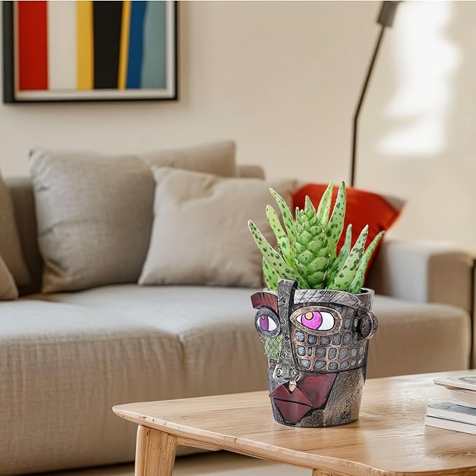 LCCCK Colorful Face Planter Funky Head Planters for Indoor Plants, Succulent Pots with Drainage for Home Unique Decor, Large Abstract Flower Pots for Indoor Outdoor Garden Cute Plant Decor