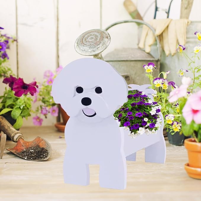 Bichon Frise Dog Planter Plant Pots,Cute Garden Dog Flower Planter,Dog Planters Birthday Gifts for Women,Office,Indoor/Outdoor Decor（9.45 * 8.27 * 13.39in）