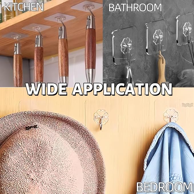 Adhesive Wall Hooks for Hanging Heavy Duty 50 lbs Large Hooks for Walls No - Image 3